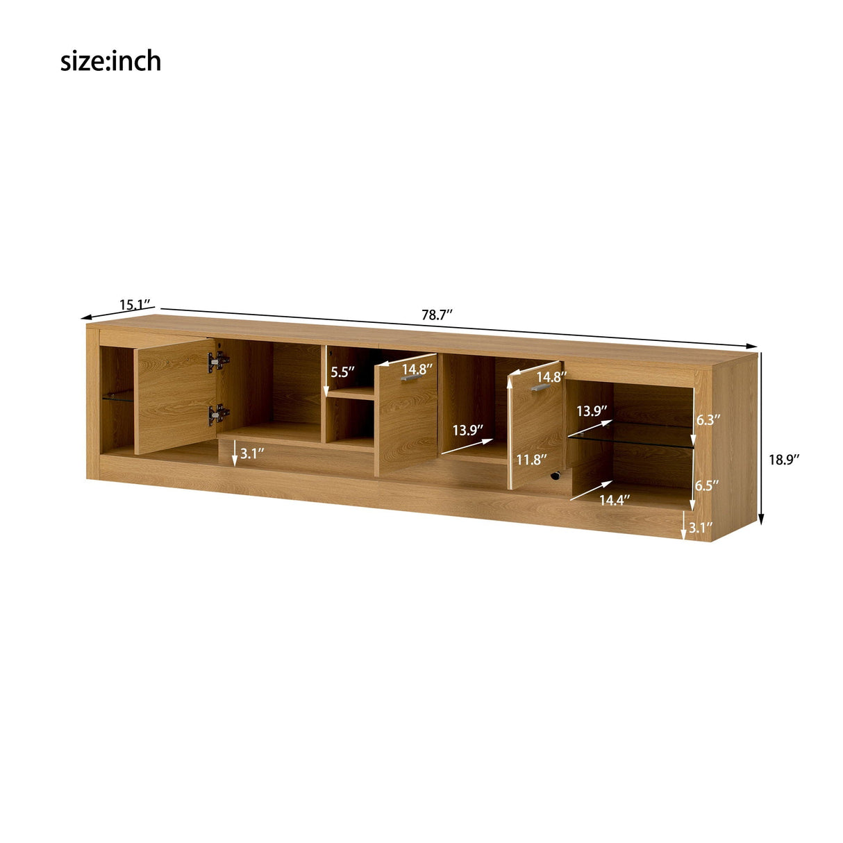 TV Stand With 6 Cabinets & 2 Open Compartments, Entertainment Center For TVs Up To 90''