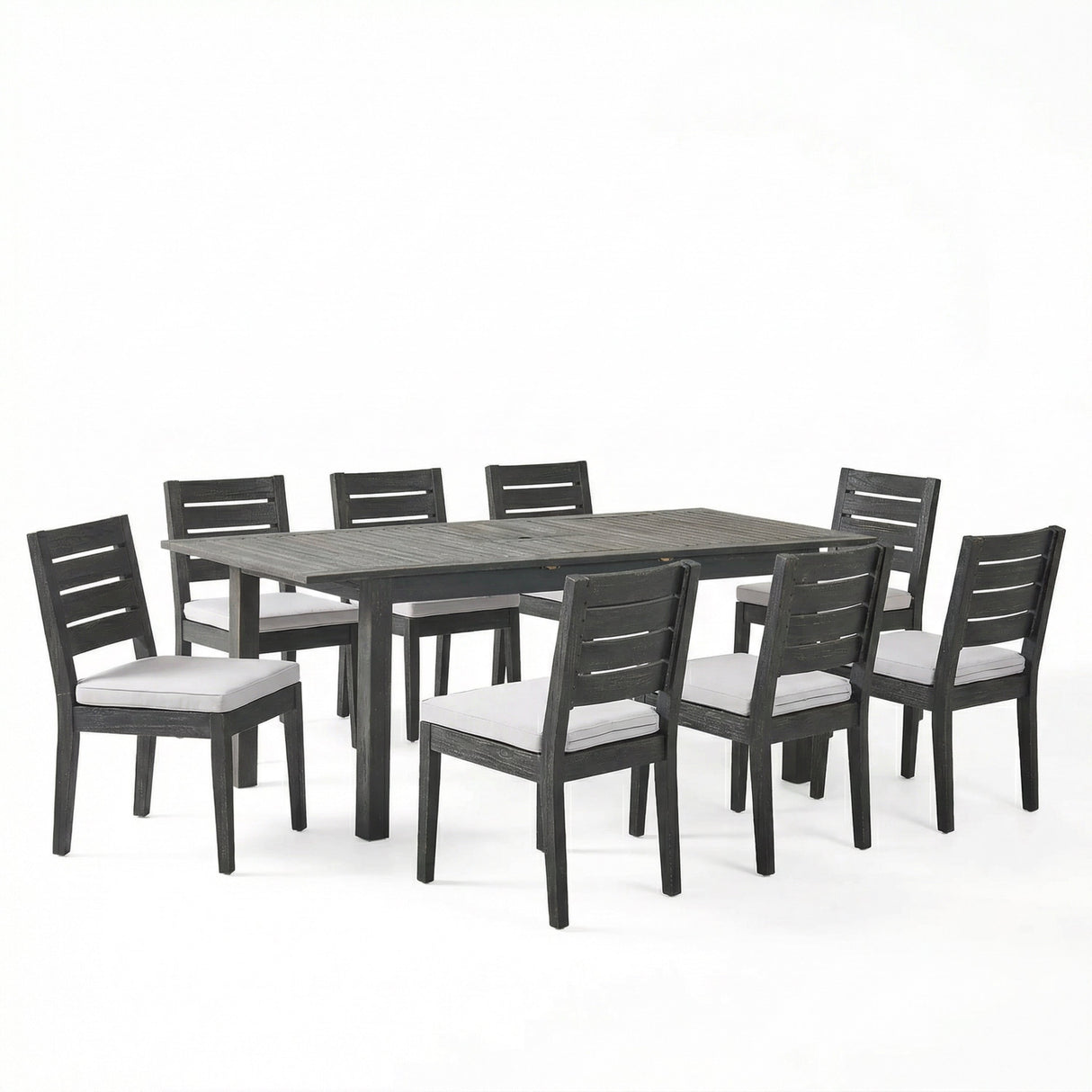 9-Piece Outdoor Dining Set with Extendable Acacia Wood Table and Cushioned Chairs