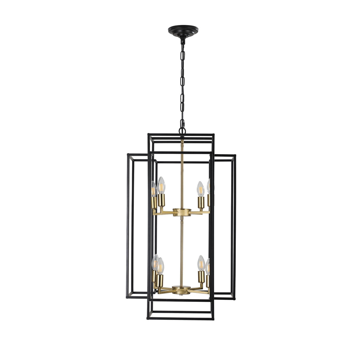 18' Modern 8-Light Black Gold Geometric Pendant Chandelier