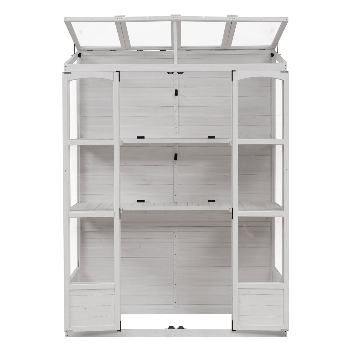 TOPMAX 78-inch Wooden Walk-in Greenhouse with 4 Skylights and Folding Shelves
