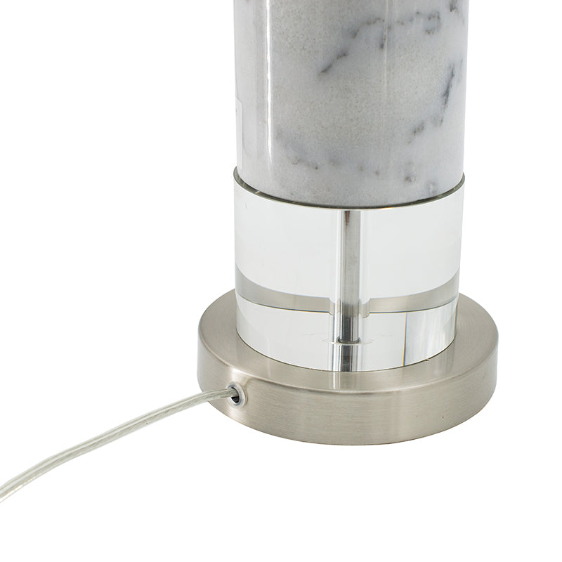 Sculpted Marble & Crystal Cylinder Table Lamp
