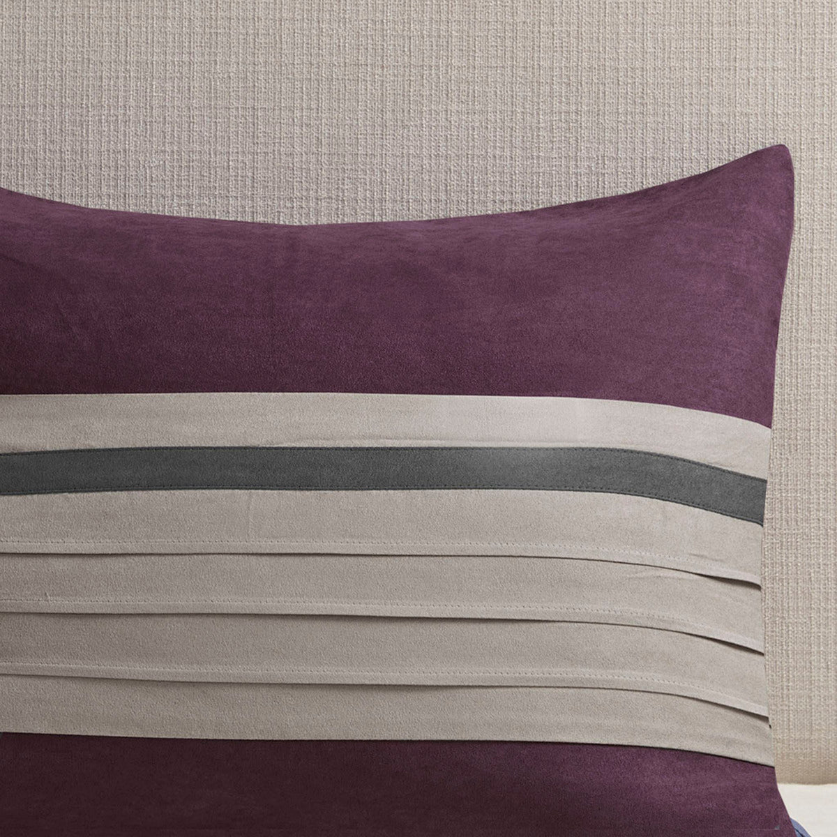 7 PC Pieced Faux Suede Comforter Set Purple Queen