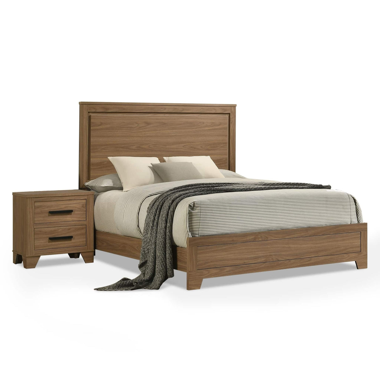 Walnut Chestnut 3pc Twin Size Bedroom Set with Nightstands