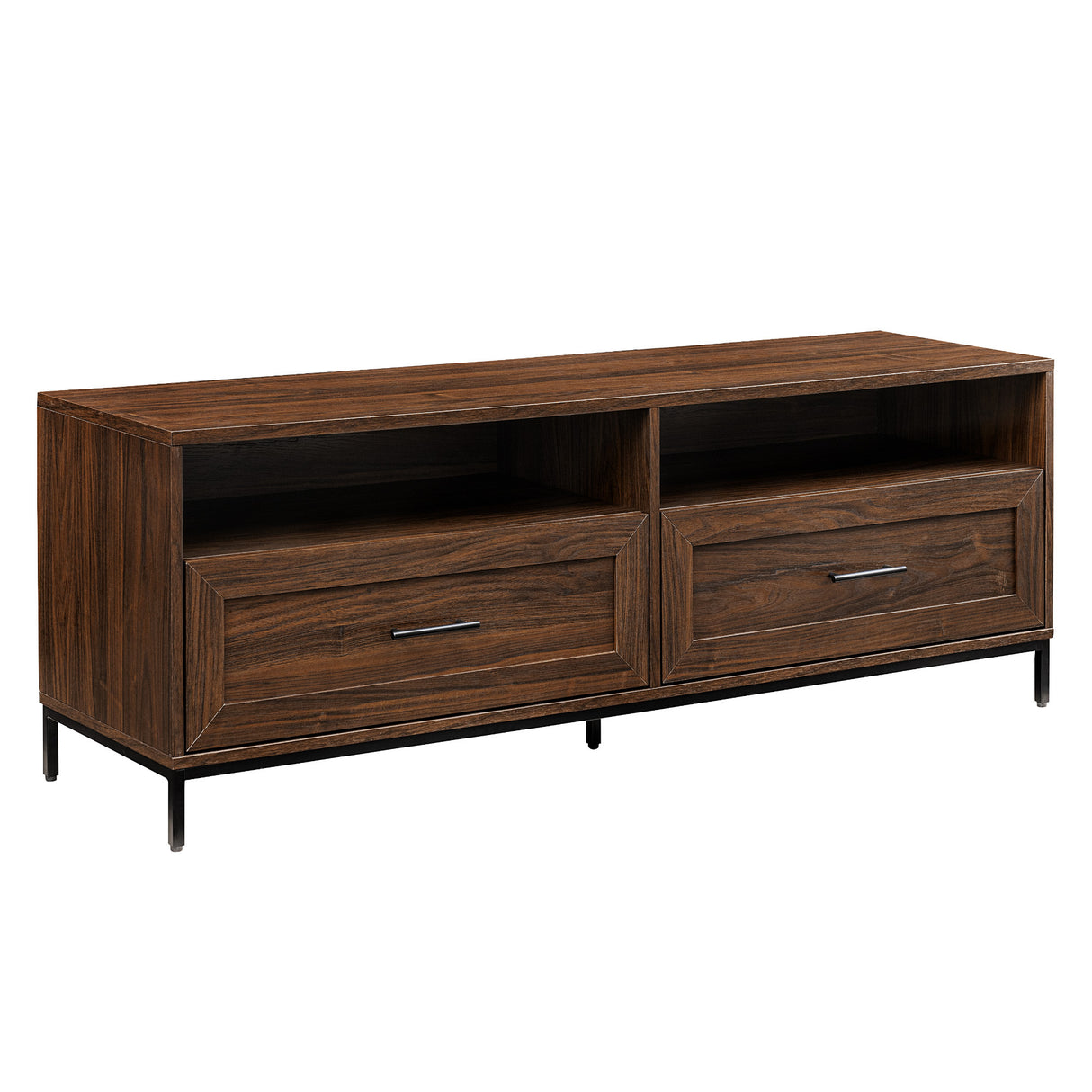 Contemporary-Minimalist-2-Drawer-Low-TV-Stand-for-TVs-up-to-65'-Dark-Walnut-Entertainment-Centers-&-TV-Stands