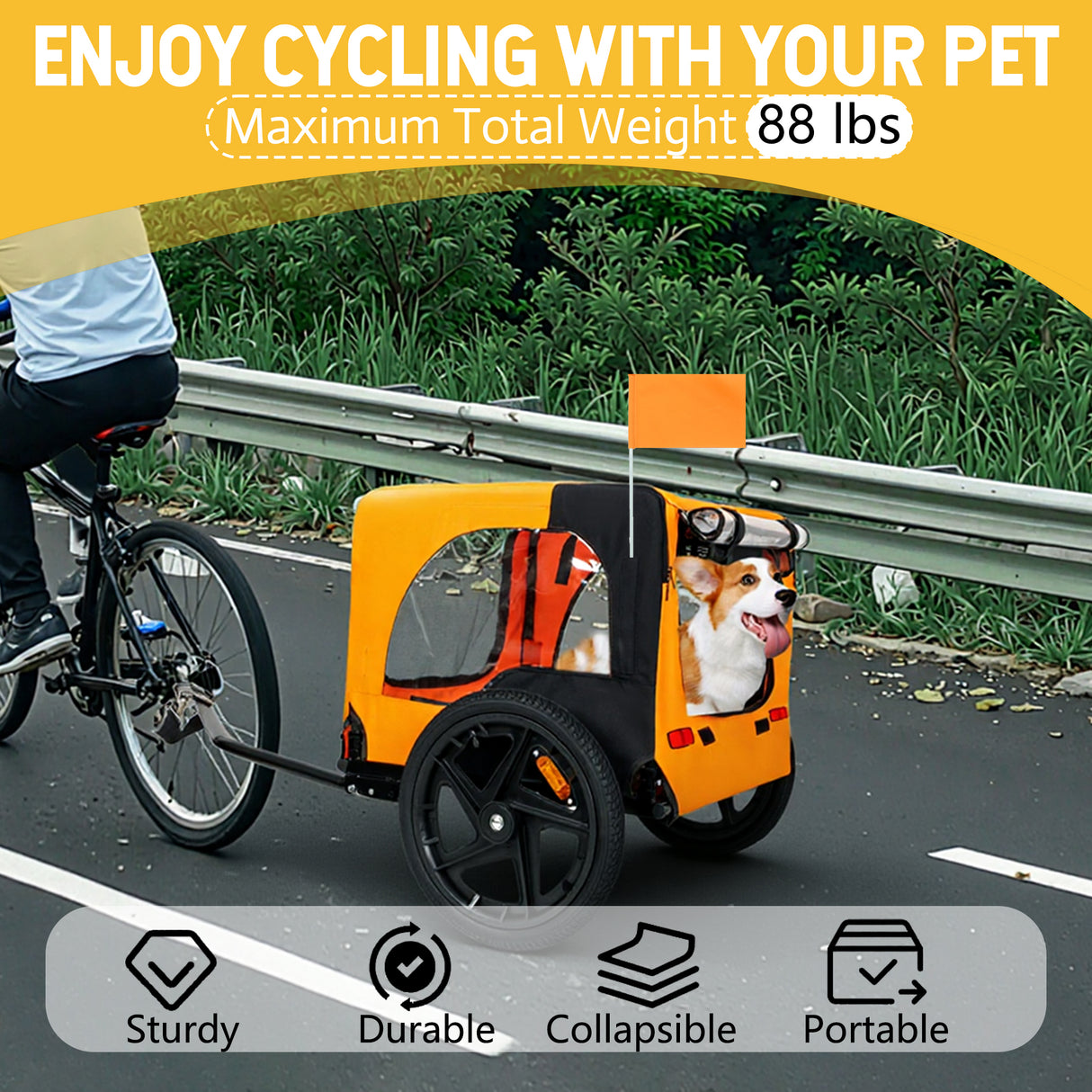 Outdoor-Heavy-Duty-Collapsible-Pet-Bike-Trailer-with-16-Inch-All-Terrain-Wheels-Pet-Trailer
