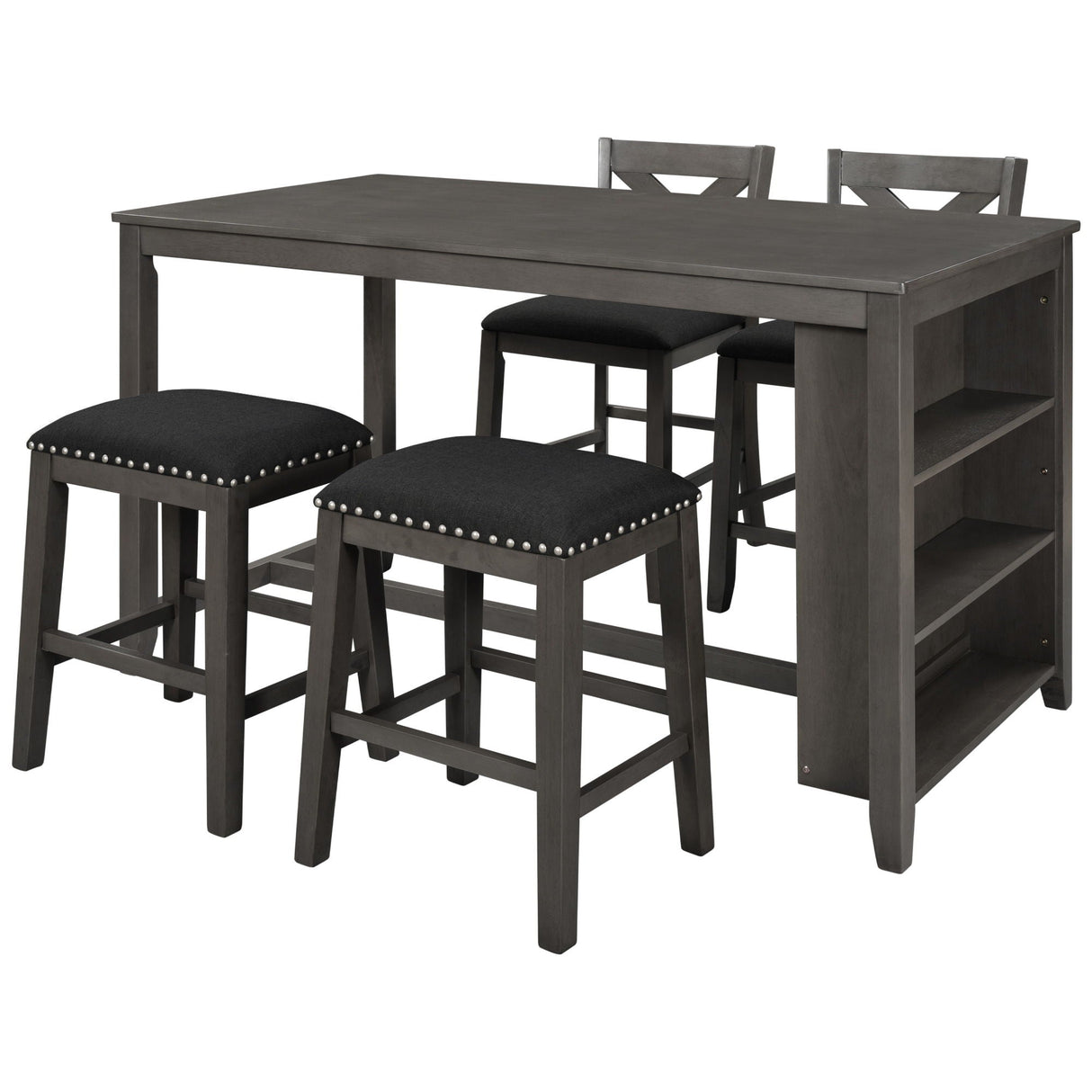 5 Pieces Counter Height Rustic Farmhouse Dining Room Wooden Bar Table Set With 2 Stools And 2 Chairs