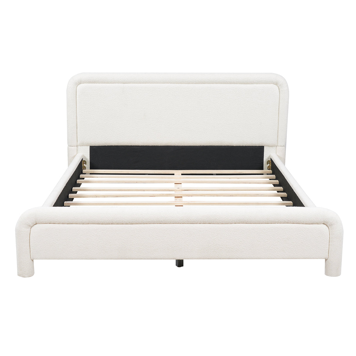Queen Size Upholstered Platform Bed Frame with Curved Headboard