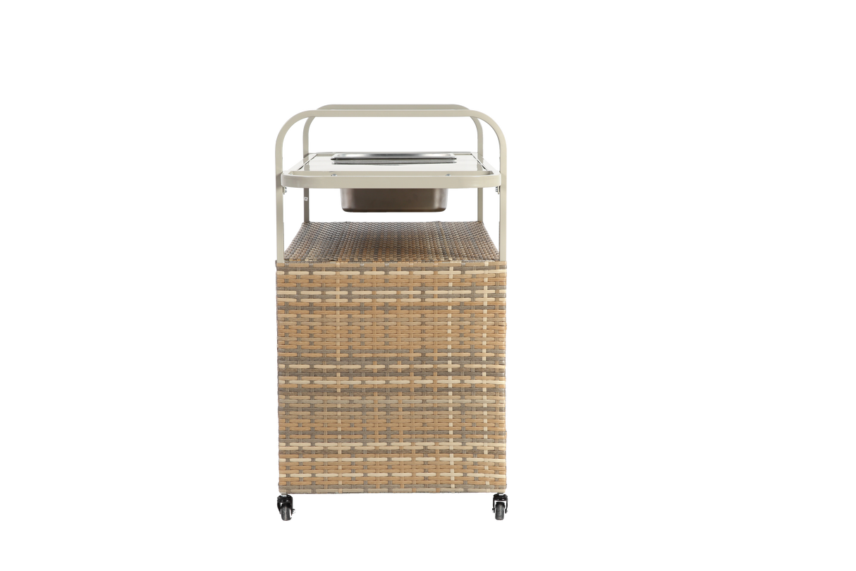 Outdoor Bar Table with Wicker Cabinet and Steel Top