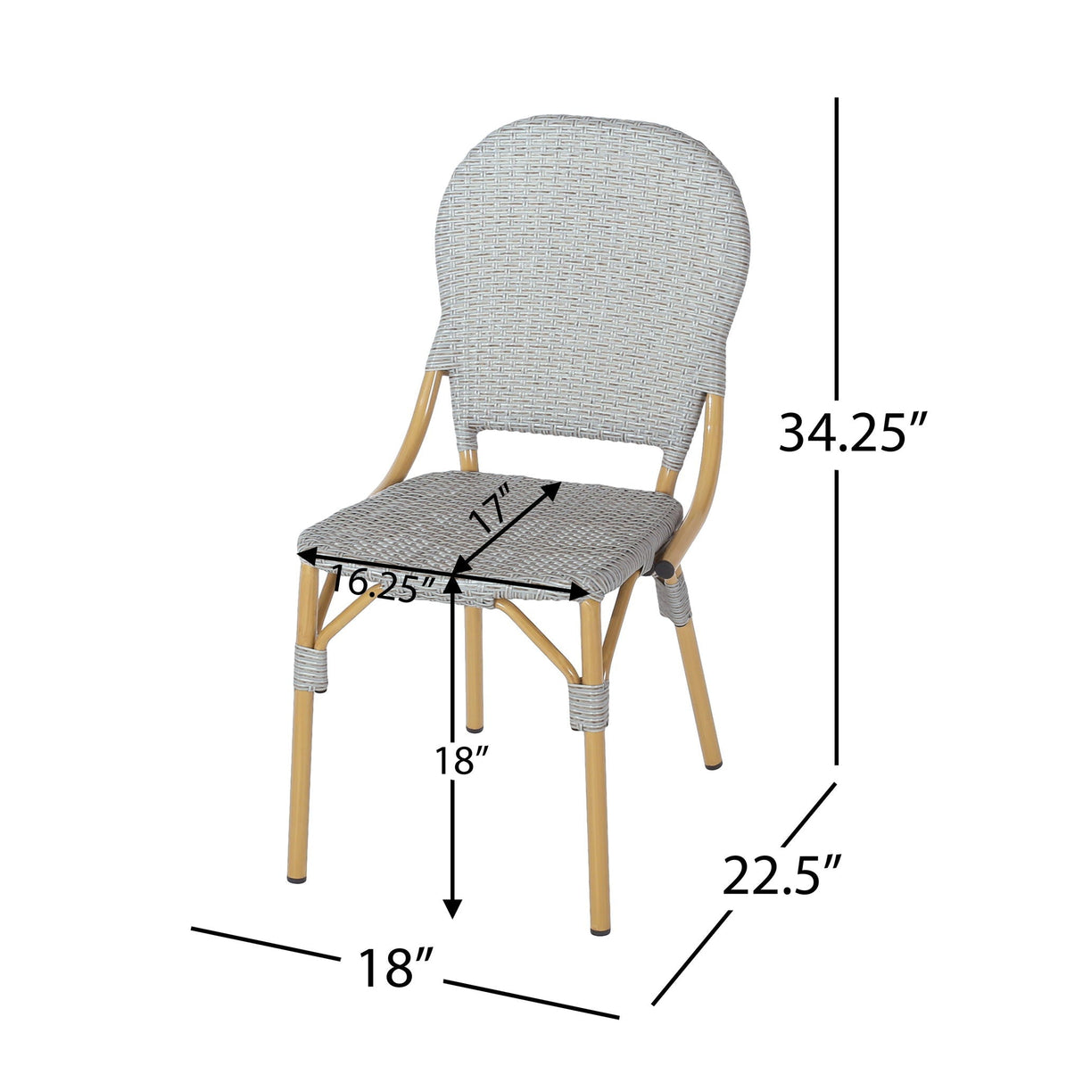 Outdoor Rattan and Aluminum Armless French Bistro Chairs (Set of 2) - Dark Gray