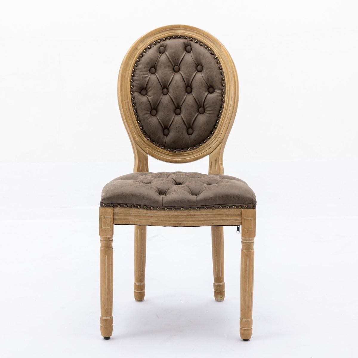 French Style Solid Wood Frame Antique Painting, Hand-Pulled Buckle Decoration Artificial Dining Chair With Nailhead Trim, Wood Legs