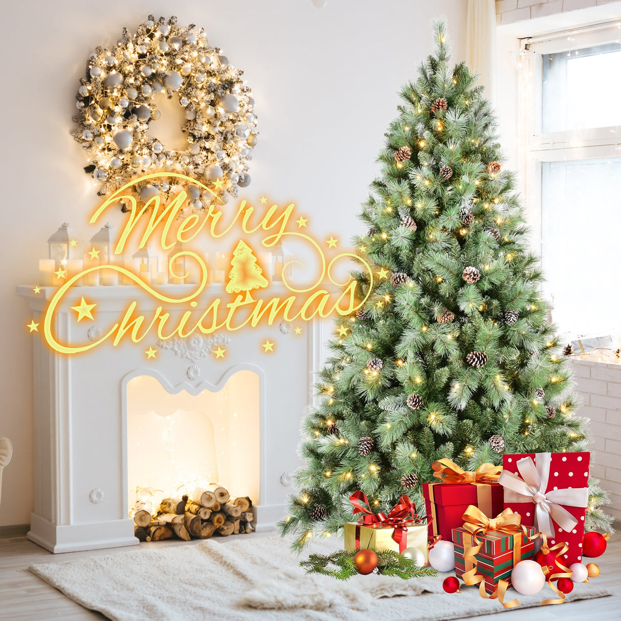 8FT Christmas Tree with 550 Warm Lights
