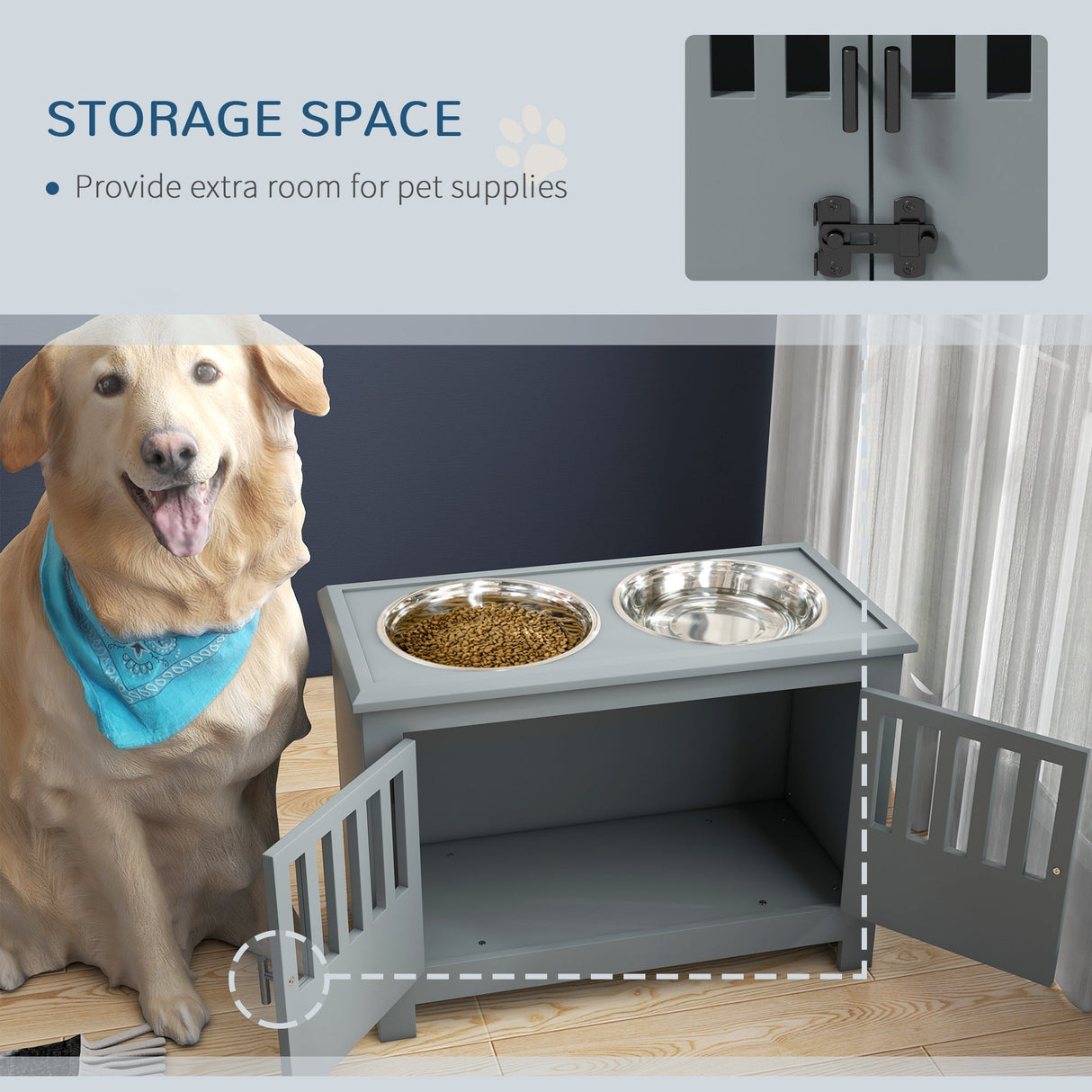 PawHut Large Elevated Dog Bowls with Storage Cabinet
