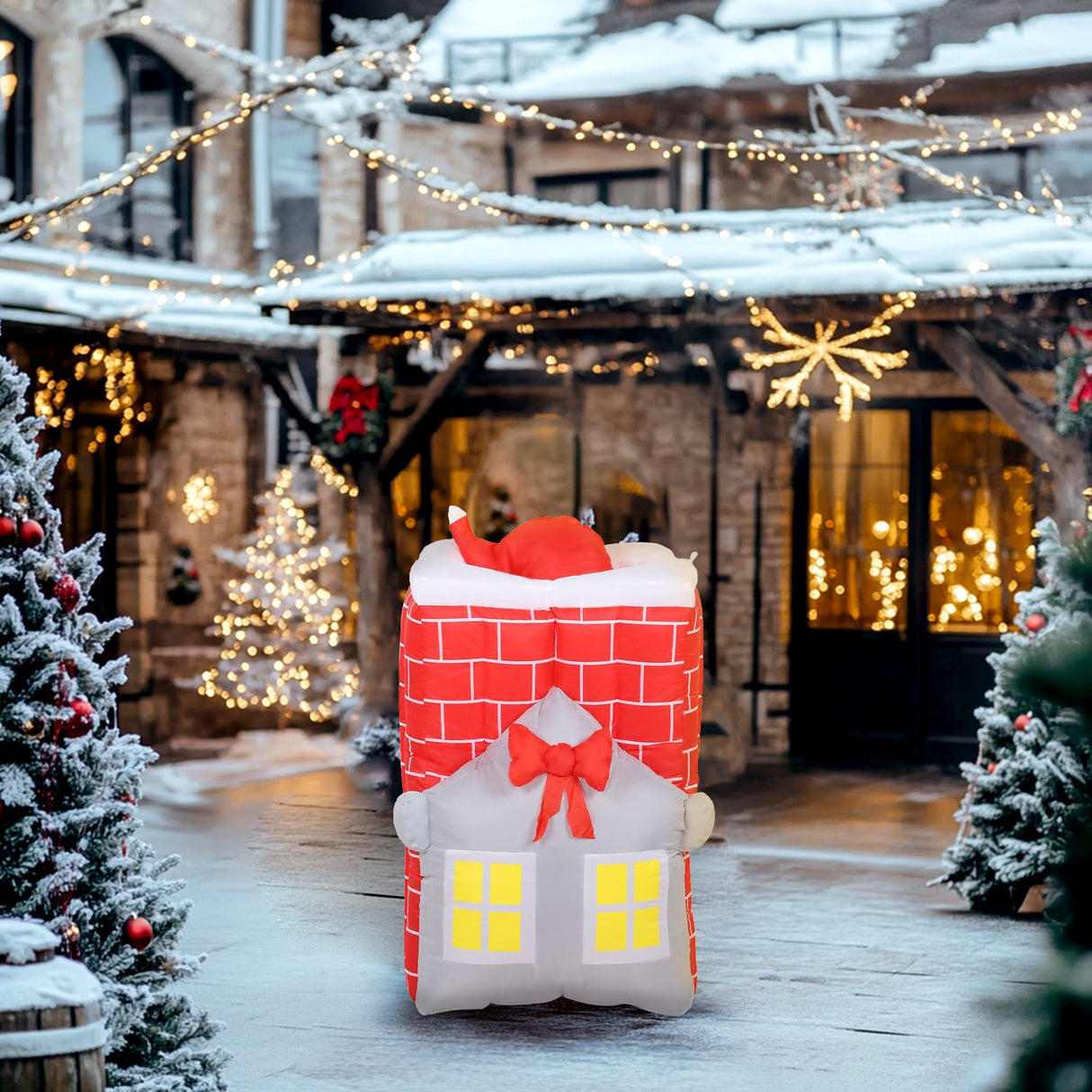 7FT Christmas Inflatable Santa in Chimney with LED Lights