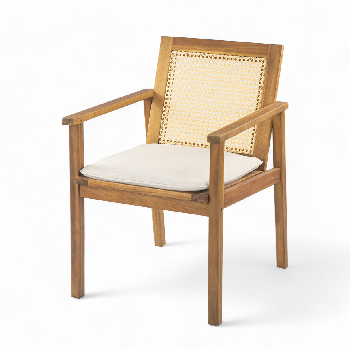 Preston Outdoor Patio 7-Piece Dining Set with Acacia Wood Chairs and Beige Cushions