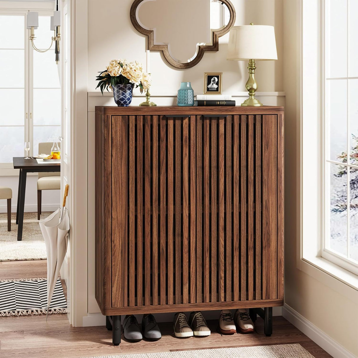 6 Tier Shoe Cabinet With Louvered Doors