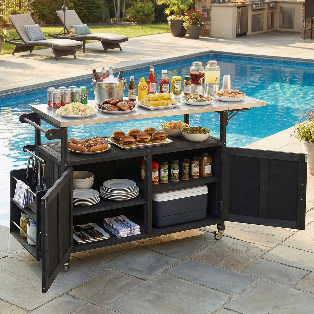 Foldable Outdoor Kitchen Island Patio Mobile Kitchen Cart