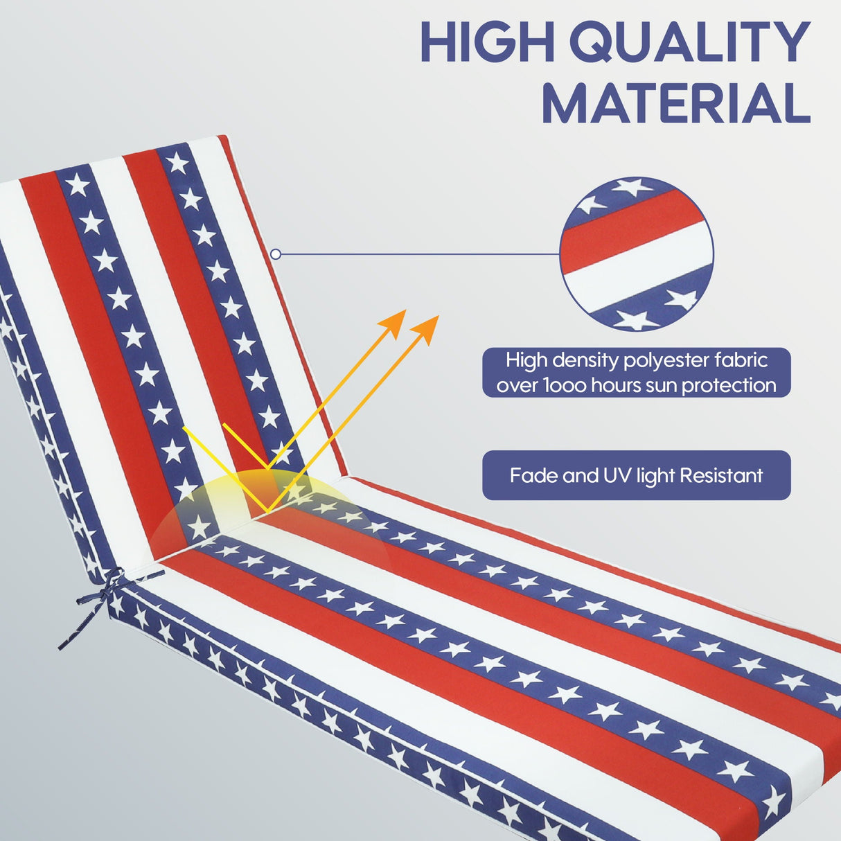 2 Piece Outdoor Chaise Lounge Cushion Set, Replacement Cushions For Patio Furniture, Flag - Red Striped