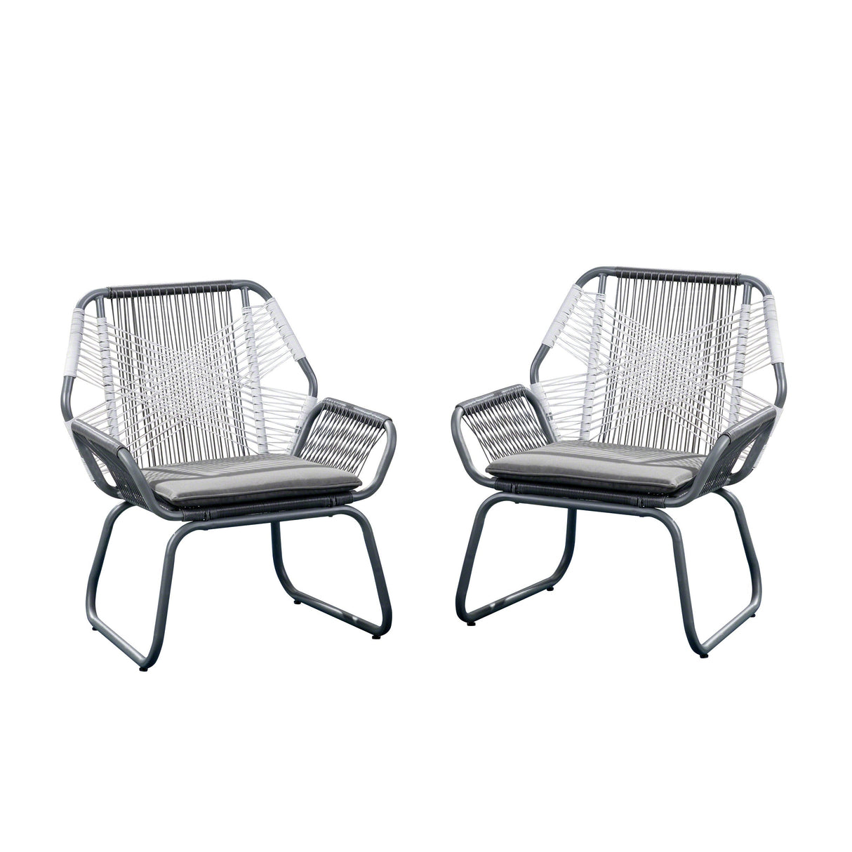 Set of 2 Woven Rattan Outdoor Club Chairs with Cushions