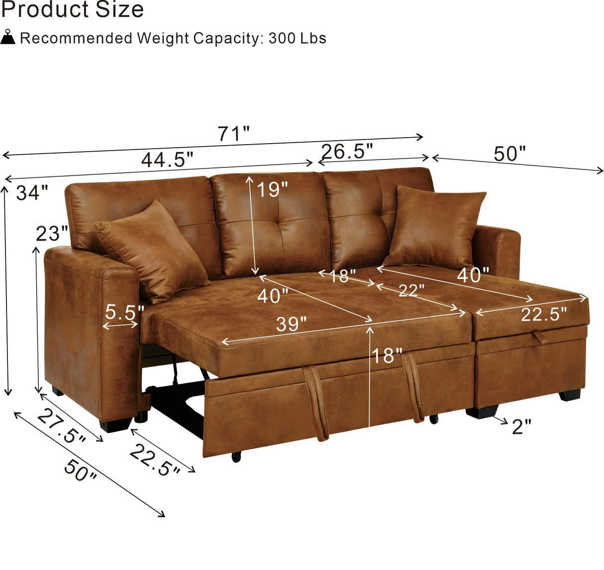 Reversible Chaise Sleeper Sofa with Pull-Out Bed