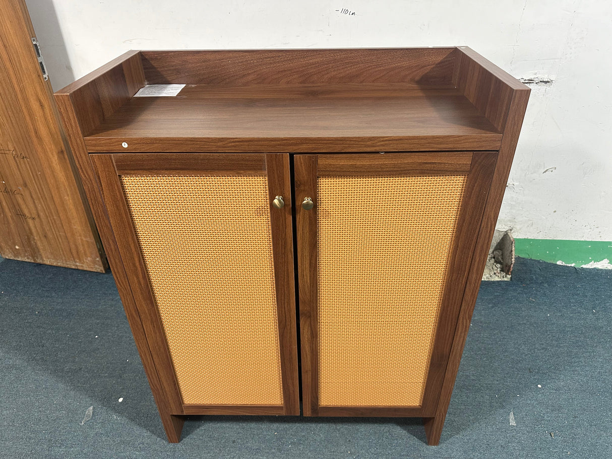 42.5" Tall Rattan Shoe Cabinet with Doors