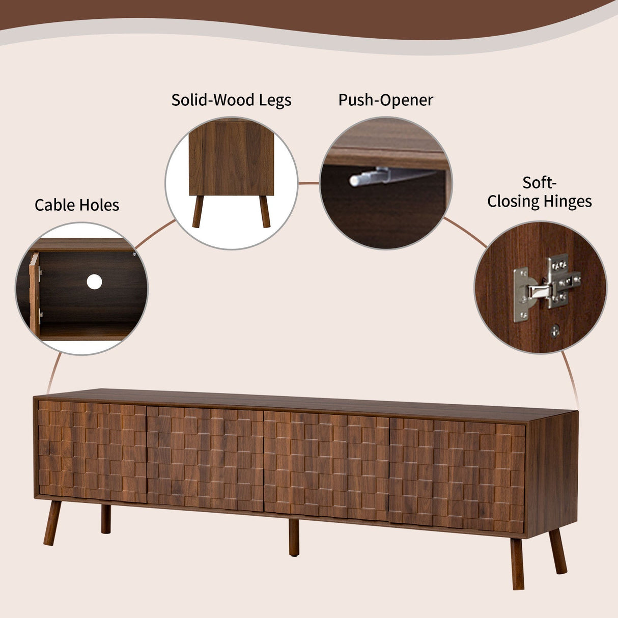 70inch Modern TV Stand for TVs up to 80 Inches with Walnut Legs