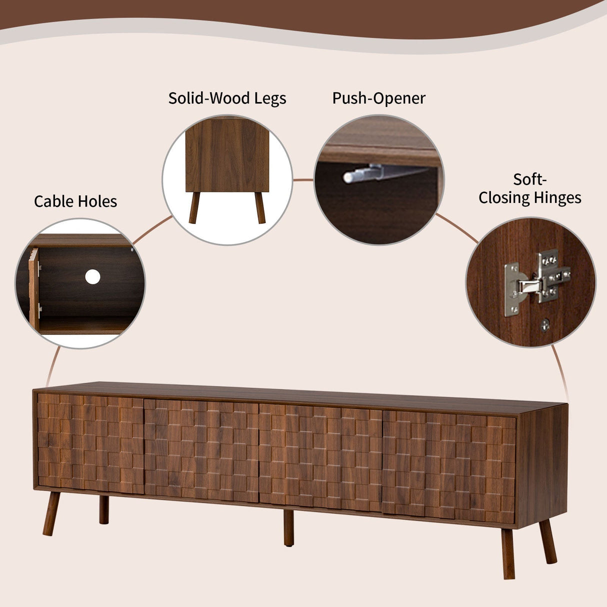 70inch Modern TV Stand for TVs up to 80 Inches with Walnut Legs