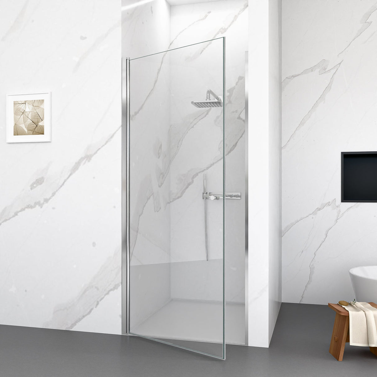 34"W x 72"H Frameless Circular Pivot Shower Door