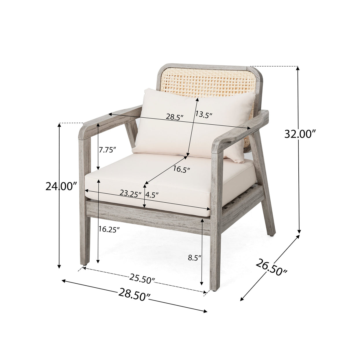 Set of 2 Outdoor Acacia Wood Patio Club Chairs with Cushions