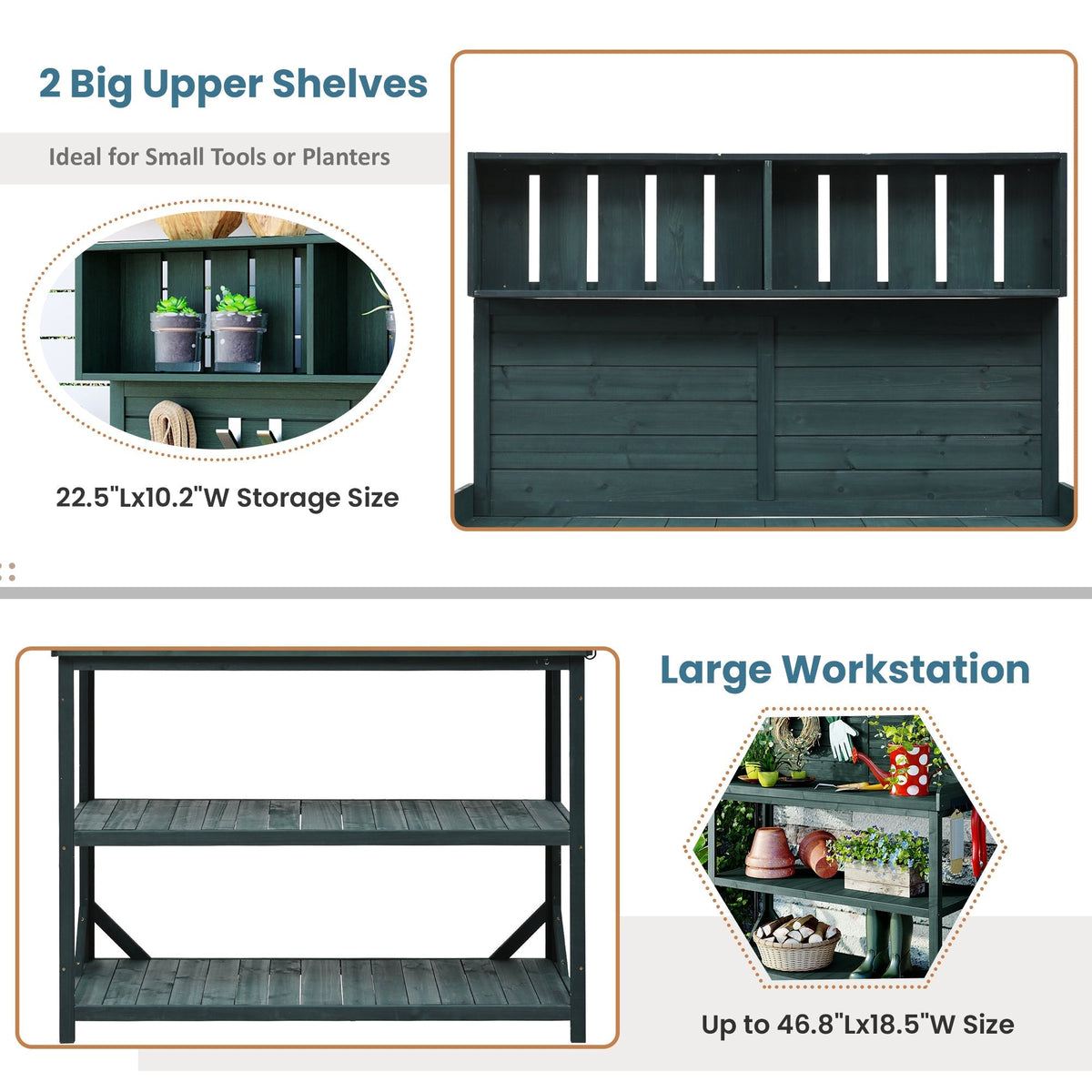 TOPMAX 65' Large Wooden Farmhouse Rustic Outdoor Potting Bench Table