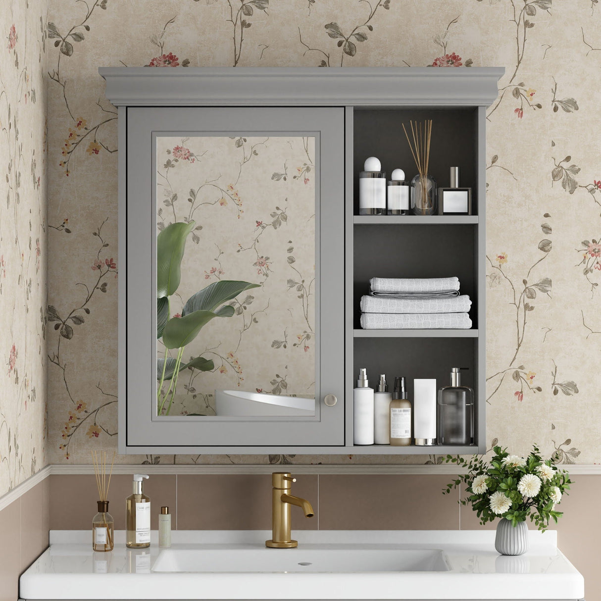 Wall Mounted Bathroom Medicine Cabinet with Mirror and Adjustable Storage