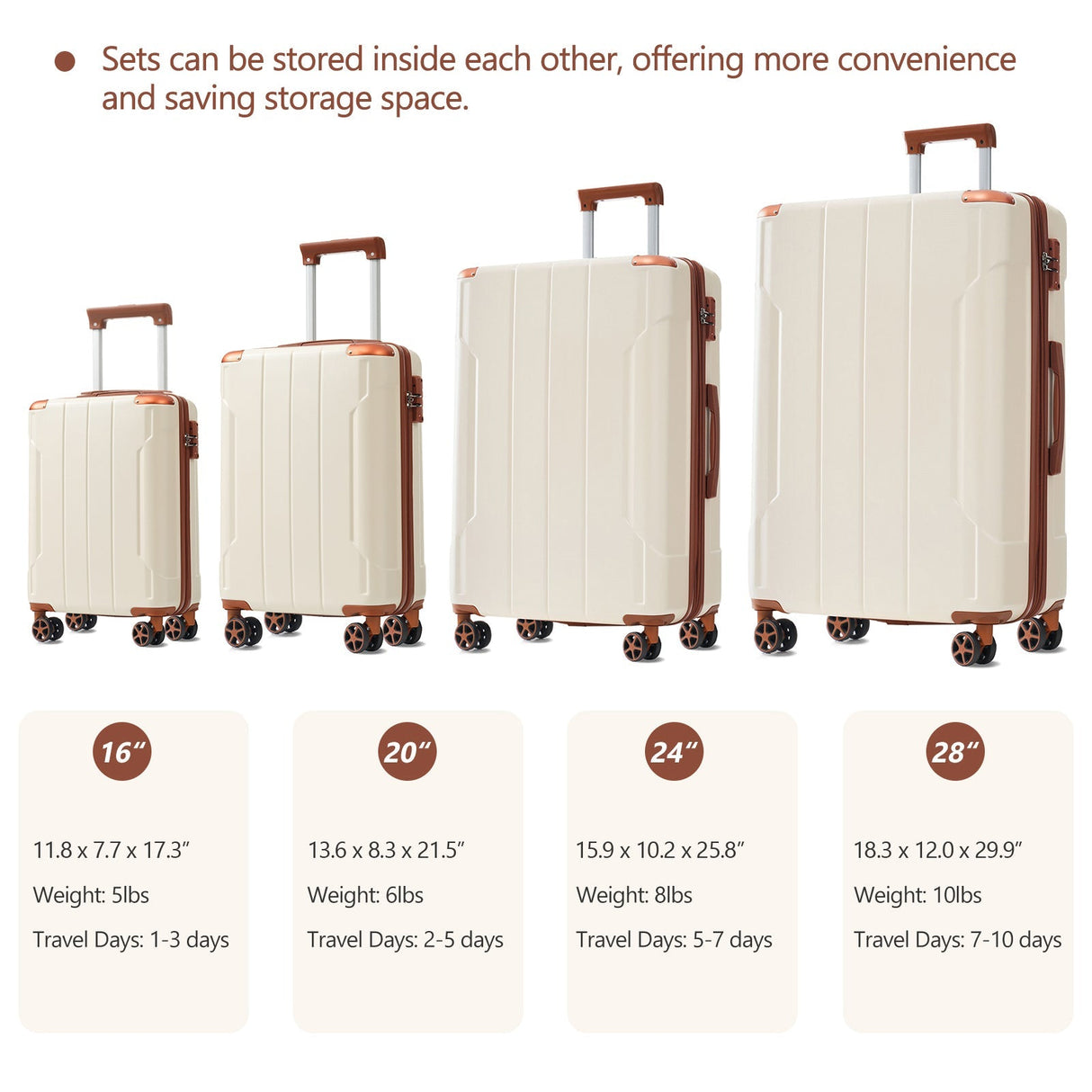 Brown & White 6-Piece Expandable Hardshell Luggage Set