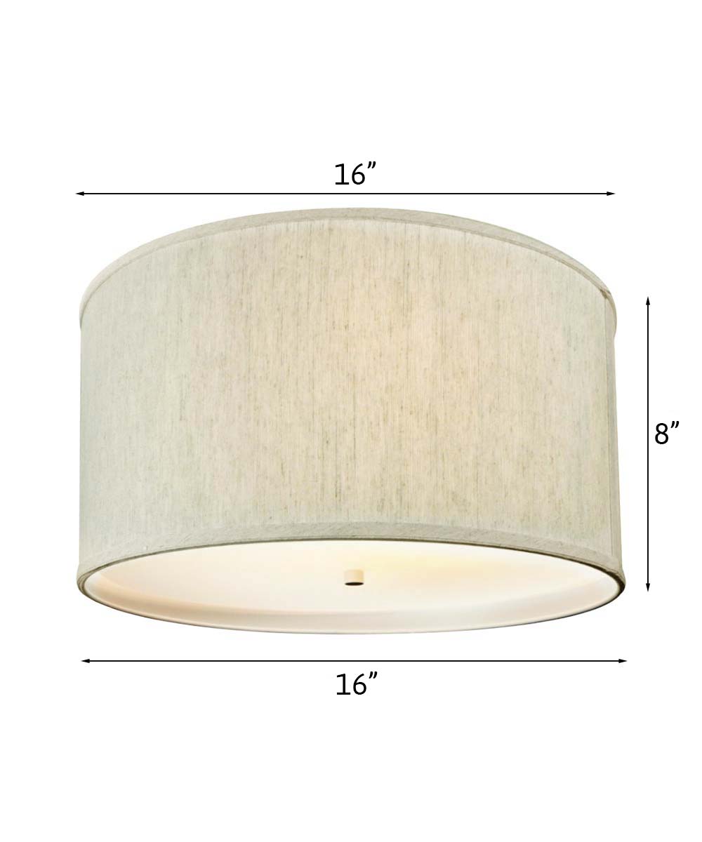 16"W Moderne Flush Mount Conversion Kit Textured Oatmeal Hardback Drum Lampshade