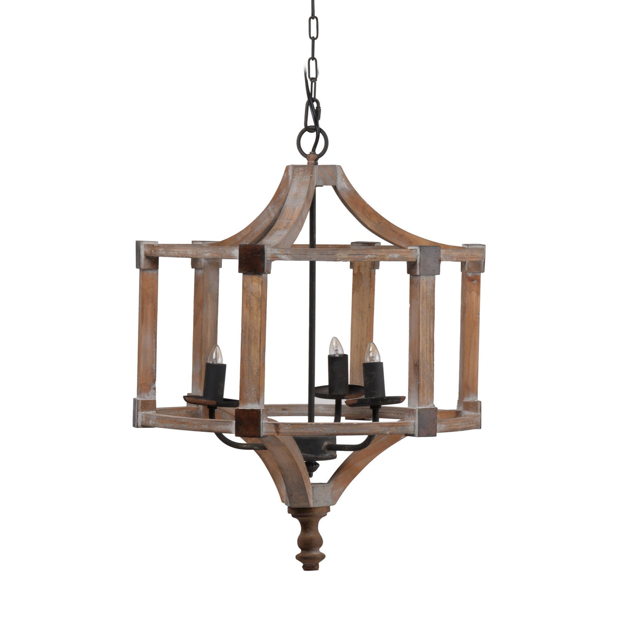3 Light Wood Drum Chandelier