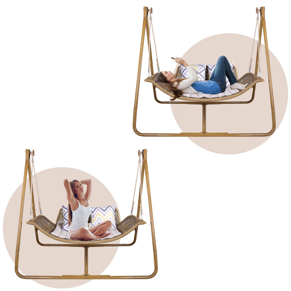 Freestanding Double Egg Swing Chair with Stand