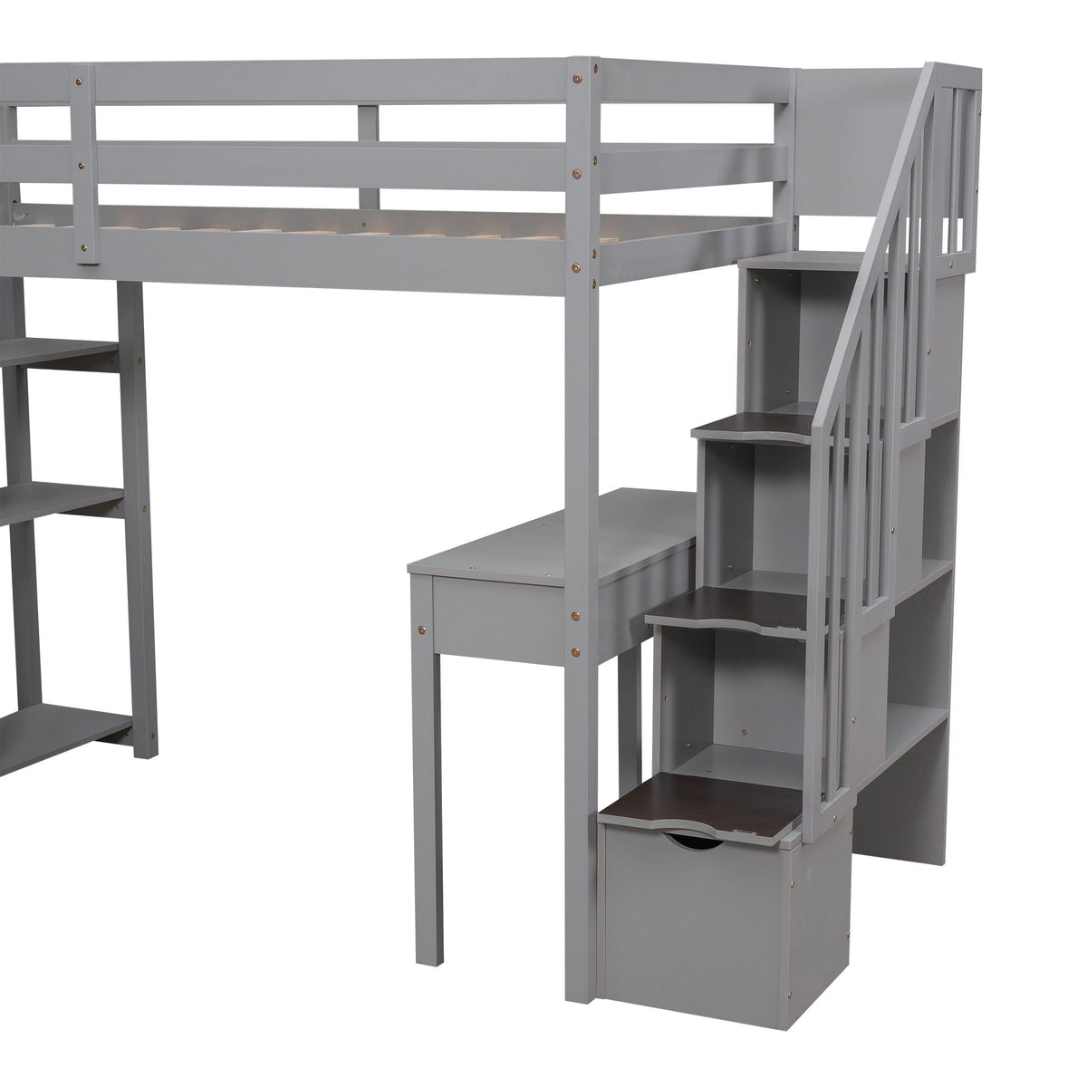 Loft Bed With Storage Drawers, Desk And Stairs With Shelves