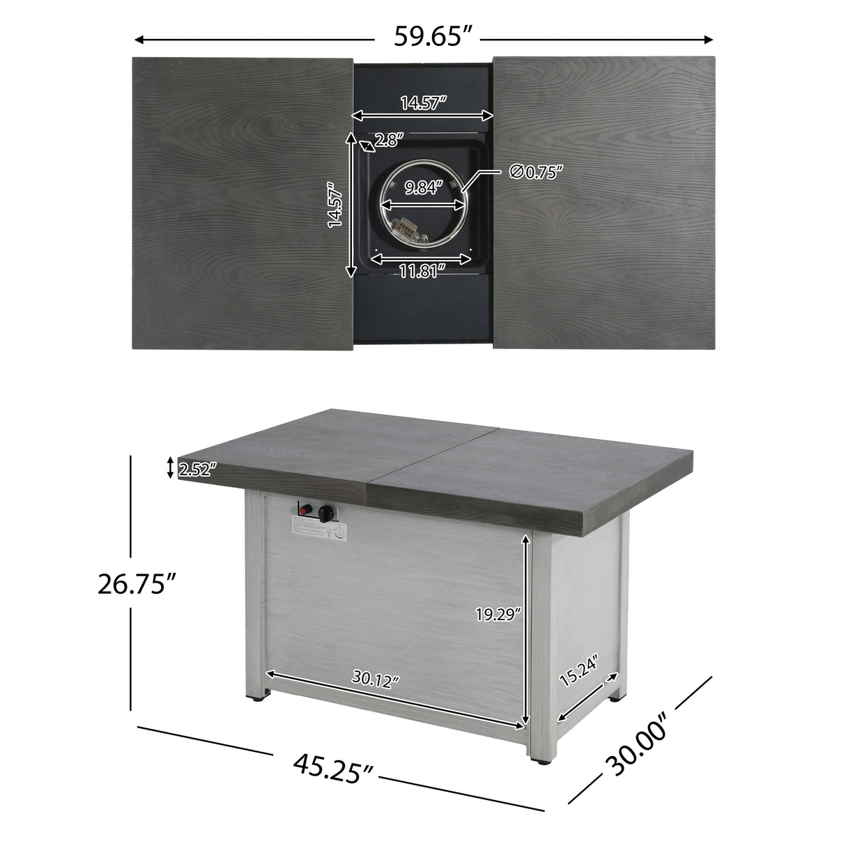 Extendable Rectangle Aluminum Alloy Fire Pit Table, 50,000BTU