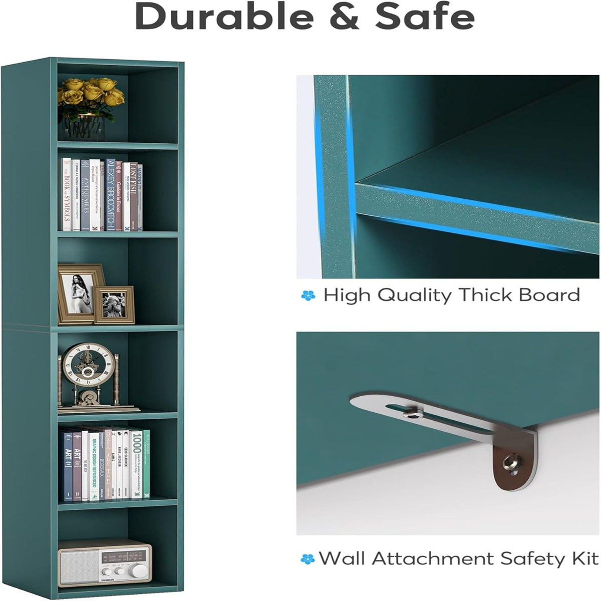 6 Tier Narrow Corner Cube Bookcase with Open Cubes - Light Blue or Dark Brown