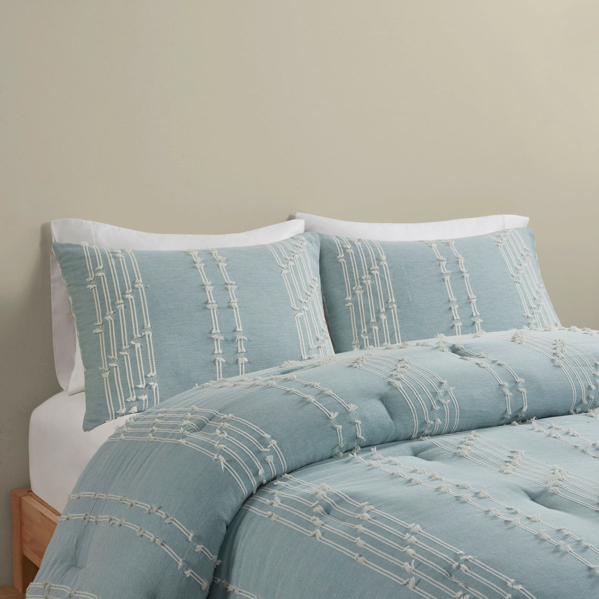 3 Piece Cotton Jacquard Comforter Set Aqua King/Cal King