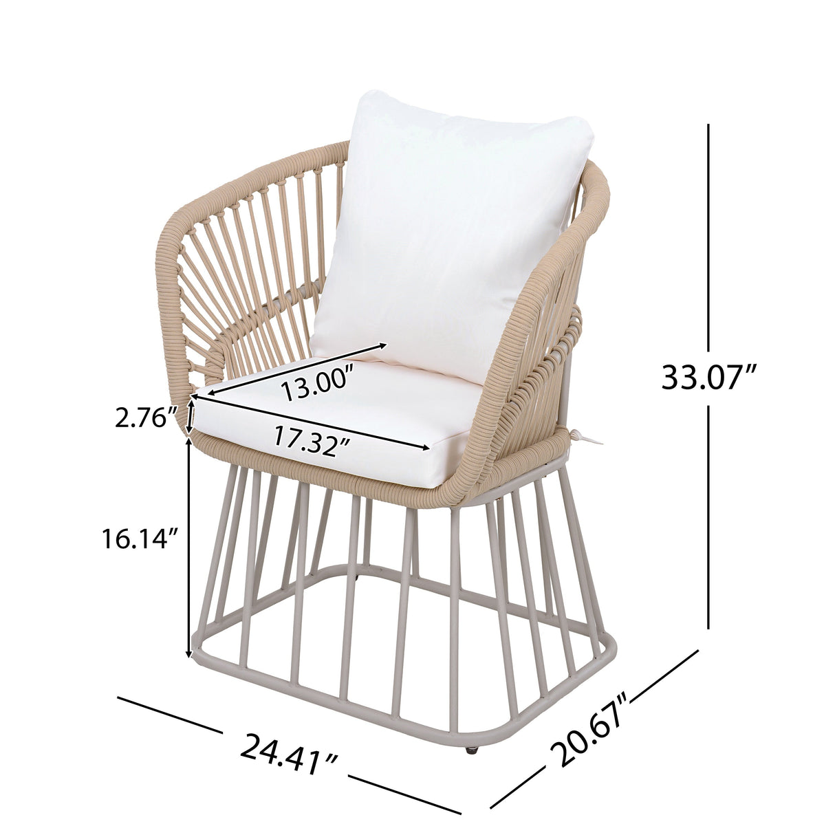 Outdoor 7-Piece Dining Set - Rectangular Teak Wood Table + 6 Wicker Chairs with Cushions