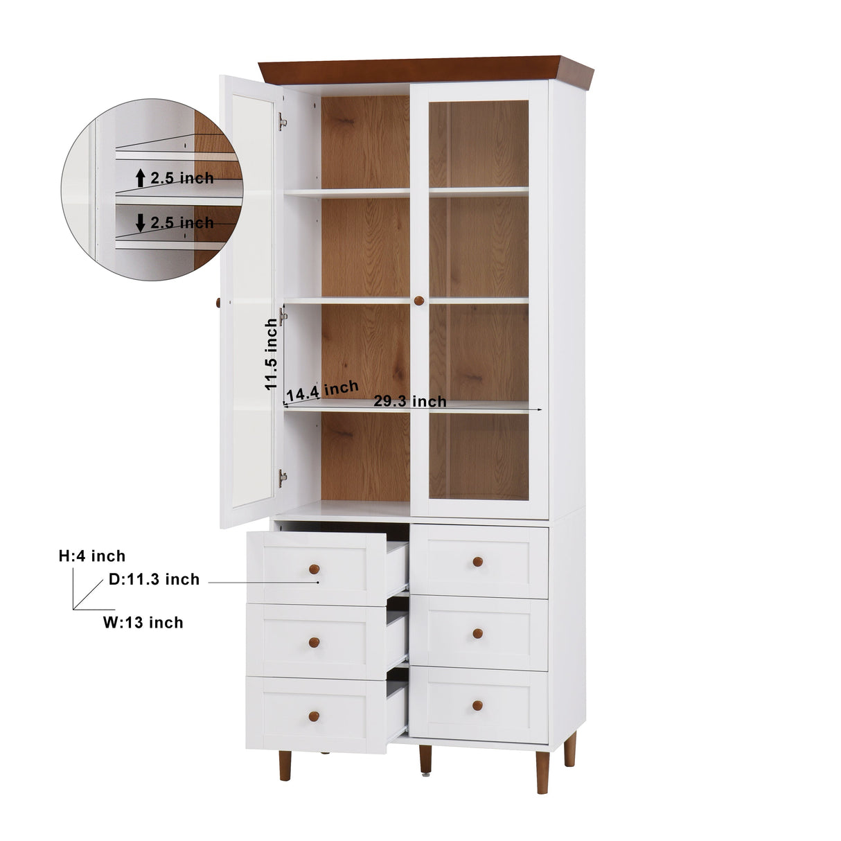 White MDF Display Storage Cabinet with Glass Doors and Adjustable Shelves