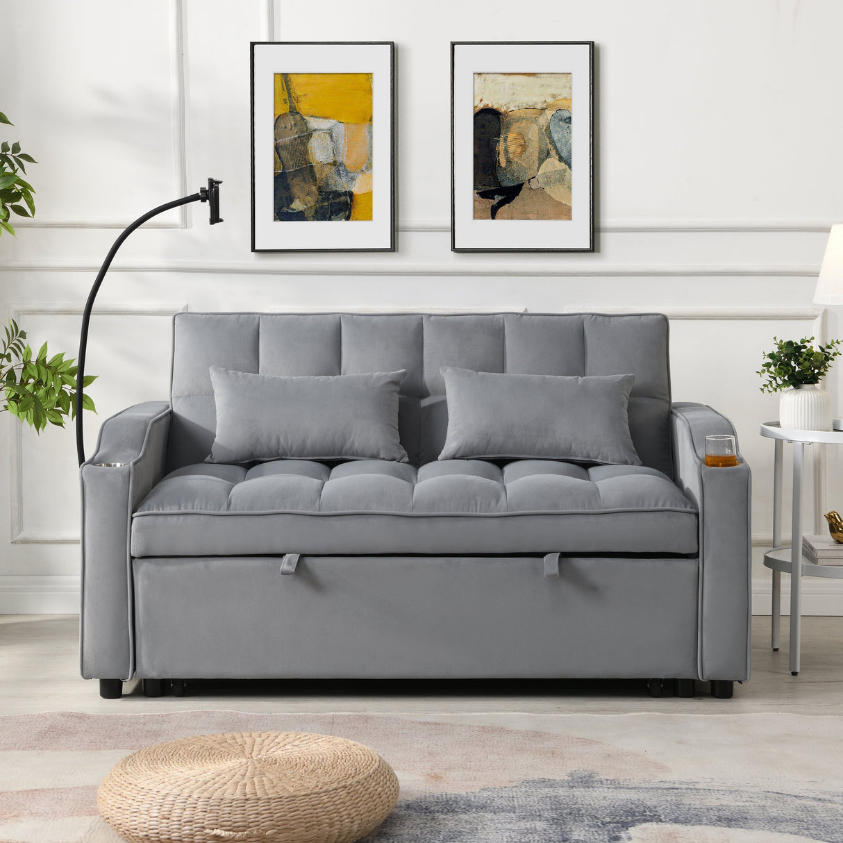Modern Velvet Loveseat Futon Sofa Couch with Pullout Bed