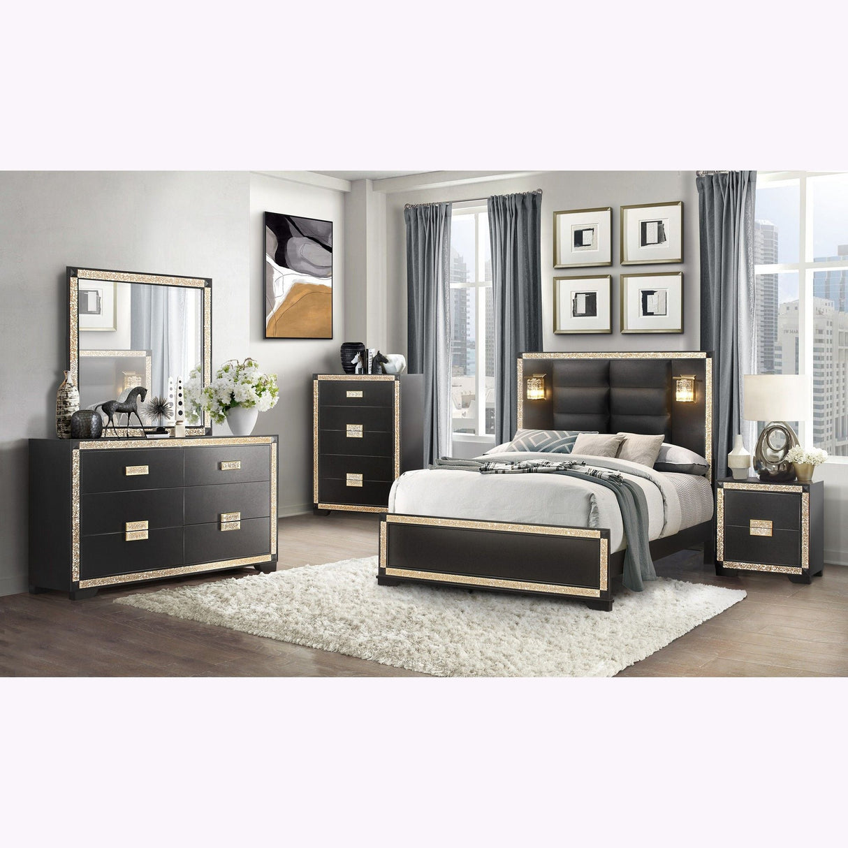 Lively - Mirror With Glitter Detail - Black