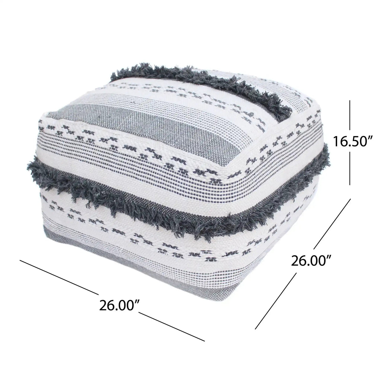 Karim Faux Yarn Large Accent Pouf in Ivory and Gray