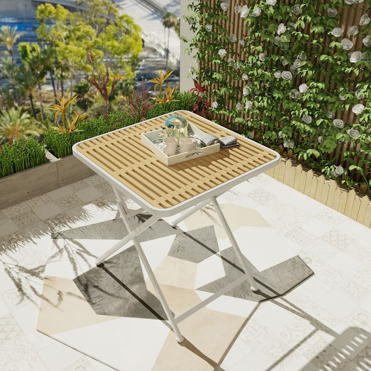 Modern Folding Square Table, Waterproof and Wear Resistant - Apricot / White