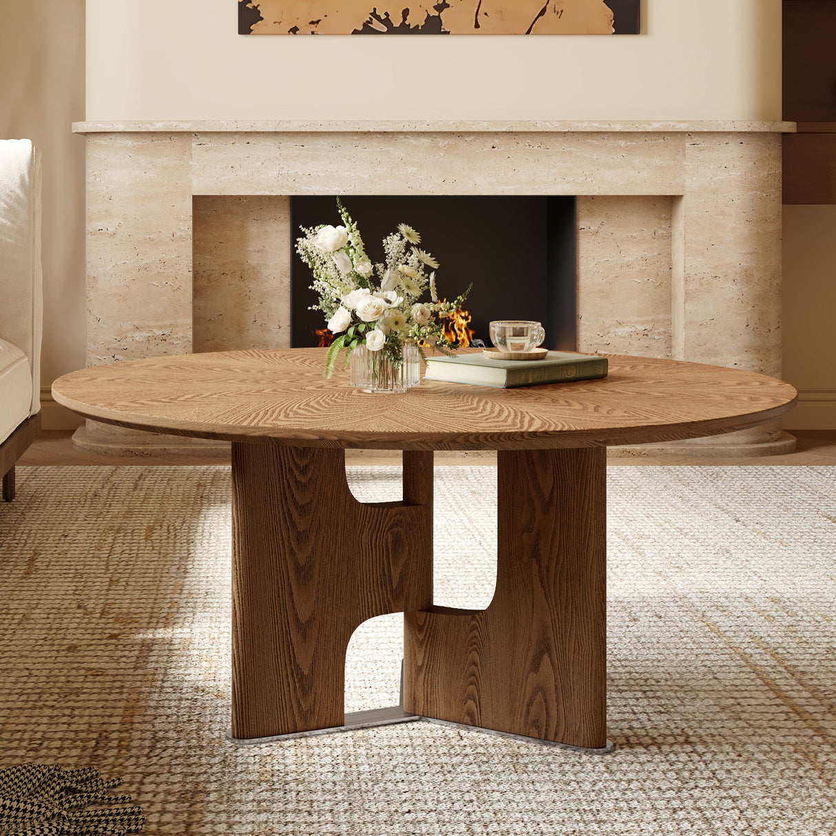 Rustic Ash Wood Veneer Coffee Table