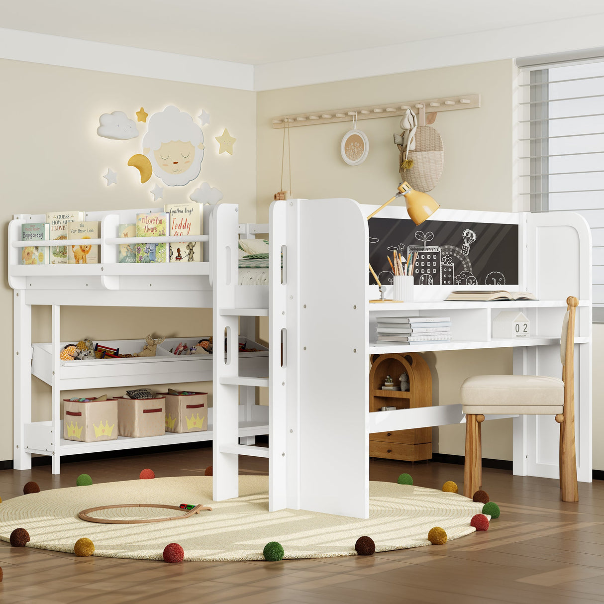 Full Loft Bed with Multi-Storage Bookcases, Boxes and Drawers