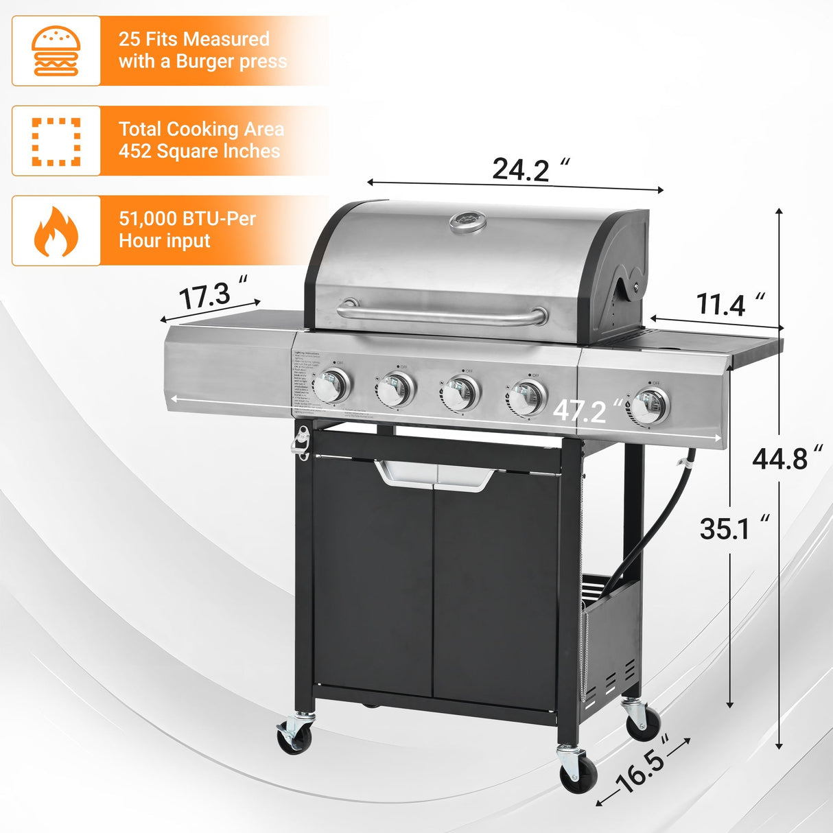 Propane Grill 4 Burner Barbecue Grill Stainless Steel Gas Grill with Side Burner