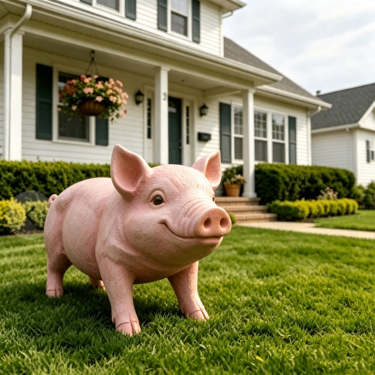 Cheerful Beige Pig Garden Statue