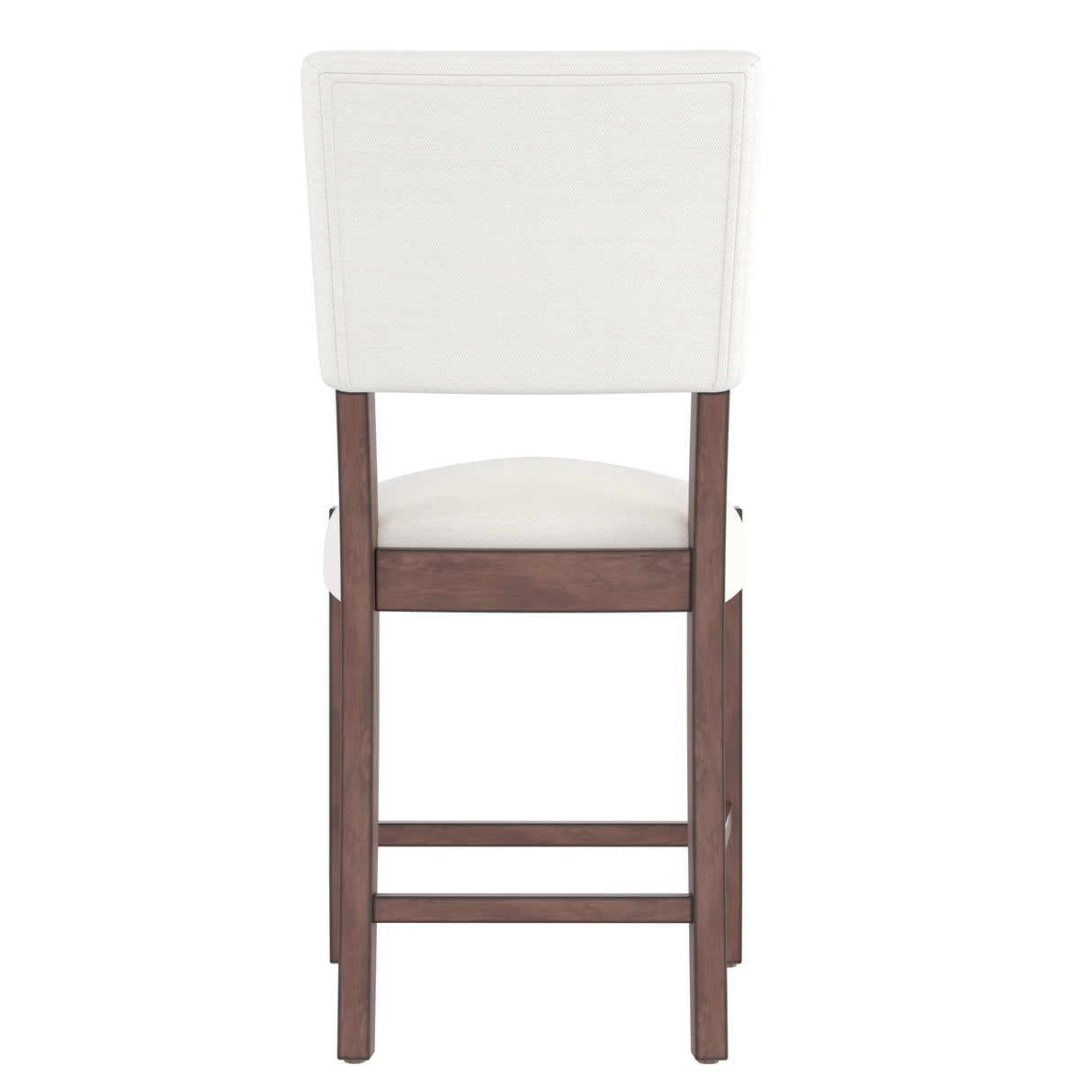 Set of 4 Mid-Century Modern Bar Stools, 40 in Linen Upholstered Counter Chairs with Rubber Wood Legs, Off White