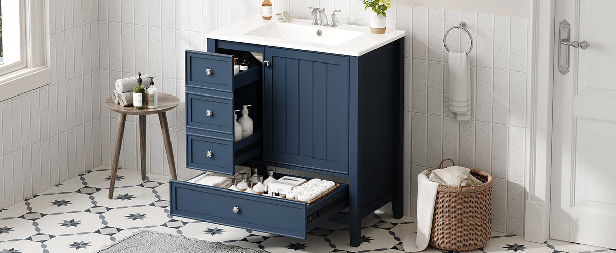 30" Bathroom Vanity with Sink, One Cabinet and Three Drawers
